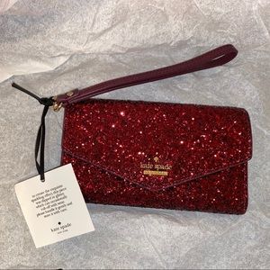 Kate Spade Deep Plum Glitter Wristlet Wallet